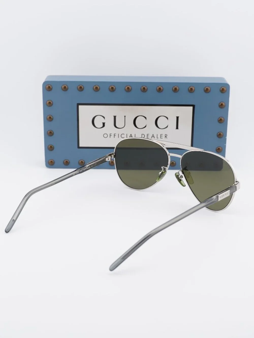 Gucci GG1163S 002 Aviator Sunglasses - Silver / Green